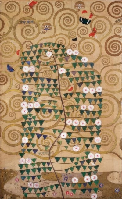 De levensboom (rechter buitenste deel met bloeiende struik) door Gustav Klimt